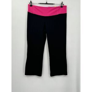 Lululemon 8 Cropped Capri‎ Black Hot Pink Waistband Logo